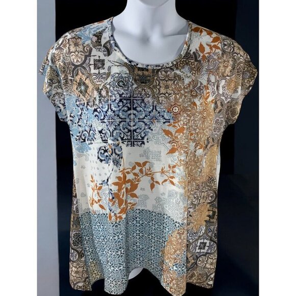 Chicos Zenergy Large Blouse Paisley Floral Short Sleeve Scoop Neck Multicolor - Picture 8 of 8